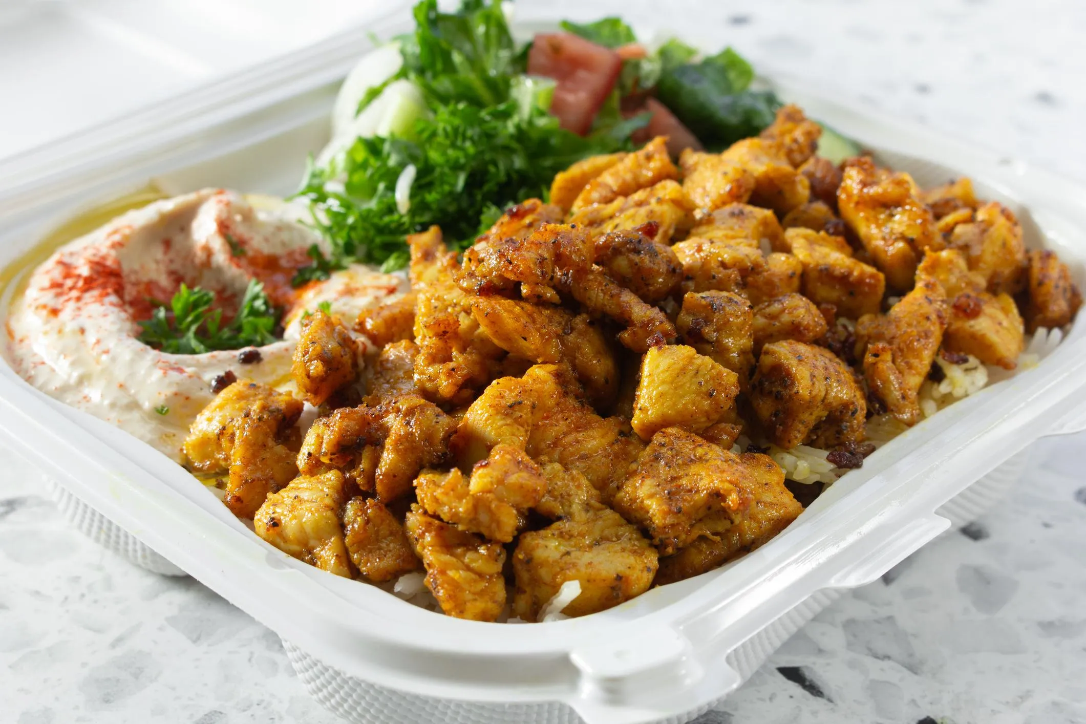 Shawarma Platter with salad, rice and pita bread at Casablanca Pizza & Donair downtown Edmonton